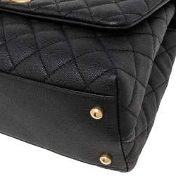 Pre Owned Chanel Black/Burgundy Caviar Leather Medium Coco Top Handle Bag
