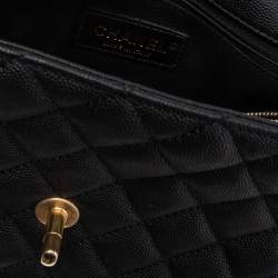 Pre Owned Chanel Black/Burgundy Caviar Leather Medium Coco Top Handle Bag