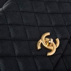 Pre Owned Chanel Black/Burgundy Caviar Leather Medium Coco Top Handle Bag