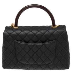 Pre Owned Chanel Black/Burgundy Caviar Leather Medium Coco Top Handle Bag