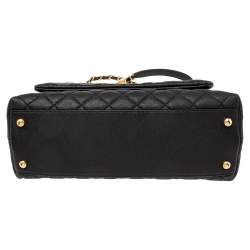 Pre Owned Chanel Black/Burgundy Caviar Leather Medium Coco Top Handle Bag
