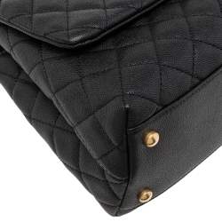 Pre Owned Chanel Black/Burgundy Caviar Leather Medium Coco Top Handle Bag