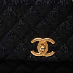Pre Owned Chanel Black/Burgundy Caviar Leather Medium Coco Top Handle Bag