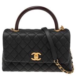 Pre Owned Chanel Black/Burgundy Caviar Leather Medium Coco Top Handle Bag