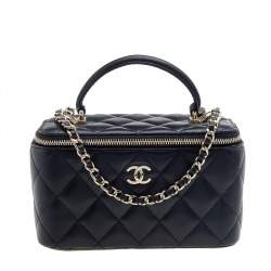 Pre Owned Chanel Black Quilted Leather Small Vanity Case Bag
