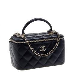 Pre Owned Chanel Black Quilted Leather Small Vanity Case Bag