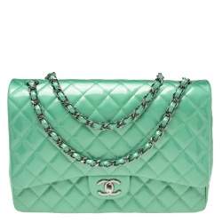 Chanel Mint Green Quilted Patent Leather Maxi Classic Double Flap Bag Chanel