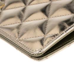 Pre Owned Chanel Pale Gold Quilted Leather L Yen Wallet
