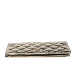 Pre Owned Chanel Pale Gold Quilted Leather L Yen Wallet