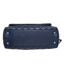 Pre Owned Chanel Navy Blue Quilted Caviar Leather Medium Coco Flap Top Handle Bag