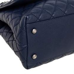 Pre Owned Chanel Navy Blue Quilted Caviar Leather Medium Coco Flap Top Handle Bag