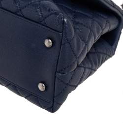 Pre Owned Chanel Navy Blue Quilted Caviar Leather Medium Coco Flap Top Handle Bag