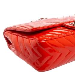 مملوكة مسبقًا Chanel Orange Chevron Patent Leather Jumbo Classic Single Flap Bag