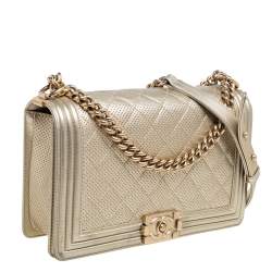Pre Owned حقيبة شانيل بوي نيو جلد مخرمة ذهبية ميتالك متوسطة