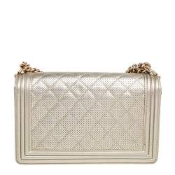 Pre Owned حقيبة شانيل بوي نيو جلد مخرمة ذهبية ميتالك متوسطة