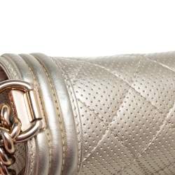 Pre Owned حقيبة شانيل بوي نيو جلد مخرمة ذهبية ميتالك متوسطة