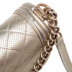 Pre Owned حقيبة شانيل بوي نيو جلد مخرمة ذهبية ميتالك متوسطة