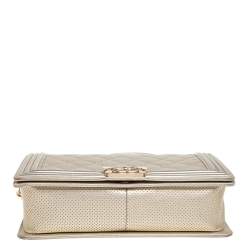 Pre Owned حقيبة شانيل بوي نيو جلد مخرمة ذهبية ميتالك متوسطة