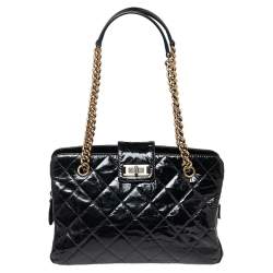 YVES SAINT LAURENT Black Crackled And Glazed Leather Hobo Bag