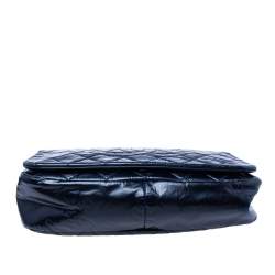 Pre Owned Chanel Navy Blue Quilted Cracked Patent Calfskin CC Flap Bag