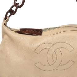 Pre Owned Chanel Nude Beige Caviar Leather CC Wood Chain Hobo