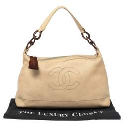 Pre Owned Chanel Nude Beige Caviar Leather CC Wood Chain Hobo