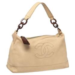 Pre Owned Chanel Nude Beige Caviar Leather CC Wood Chain Hobo