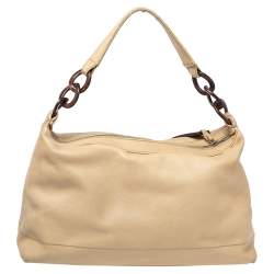 Pre Owned Chanel Nude Beige Caviar Leather CC Wood Chain Hobo