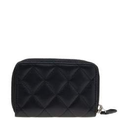 Pre Owned Chanel Black Quilted Leather Zipped Coin Purse