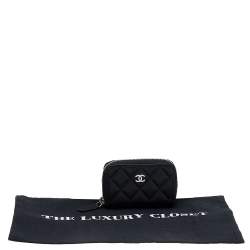 Pre Owned Chanel Black Quilted Leather Zipped Coin Purse