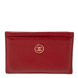 Pre Owned حافظة بطاقات شانيل جلد كافيار مبطن بني مزينة شعار الماركة سي سي 