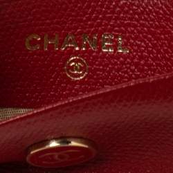 Pre Owned حافظة بطاقات شانيل جلد كافيار مبطن بني مزينة شعار الماركة سي سي 