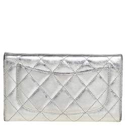 Chanel Silver Quilted Laminated Leather Reissue Trifold Wallet