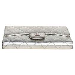 Chanel Silver Quilted Laminated Leather Reissue Trifold Wallet