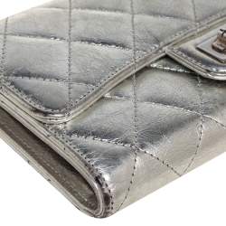 Chanel Silver Quilted Laminated Leather Reissue Trifold Wallet