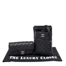 Pre Owned حقيبة كلتش شانيل سي سي ويتر جلد أسود مبطن بسلسلة