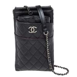 Pre Owned حقيبة كلتش شانيل سي سي ويتر جلد أسود مبطن بسلسلة