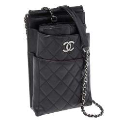 Pre Owned حقيبة كلتش شانيل سي سي ويتر جلد أسود مبطن بسلسلة