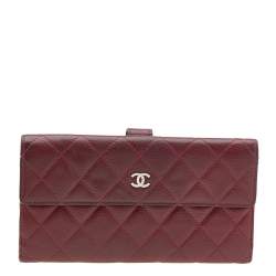 Chanel Dark Red Quilted Caviar Leather French Flap Long Wallet Chanel