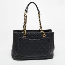 Pre Owned Chanel Black Quilted Caviar Leather Grand Shopper Tote