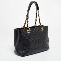 Pre Owned Chanel Black Quilted Caviar Leather Grand Shopper Tote