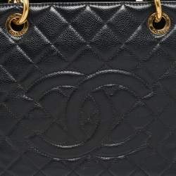Pre Owned Chanel Black Quilted Caviar Leather Grand Shopper Tote