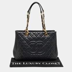 Pre Owned Chanel Black Quilted Caviar Leather Grand Shopper Tote