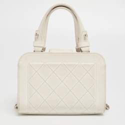 Pre Owned Chanel White Quilted Leather Mini Label Click Tote