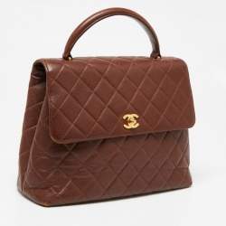 Pre Owned Chanel Dark Brown Quilted Leather Vintage Kelly Top Handle Bag