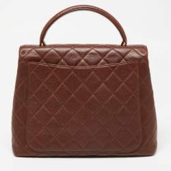 Pre Owned Chanel Dark Brown Quilted Leather Vintage Kelly Top Handle Bag