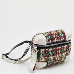 Pre Owned Chanel White/Black Leather And Tweed Street Allure Waist Bag