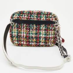 Pre Owned Chanel White/Black Leather And Tweed Street Allure Waist Bag