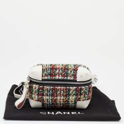 Pre Owned Chanel White/Black Leather And Tweed Street Allure Waist Bag