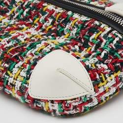 Pre Owned Chanel White/Black Leather And Tweed Street Allure Waist Bag